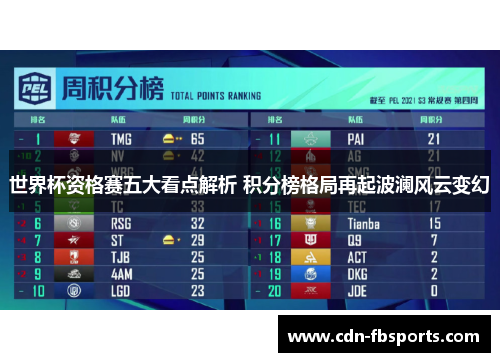 世界杯资格赛五大看点解析 积分榜格局再起波澜风云变幻